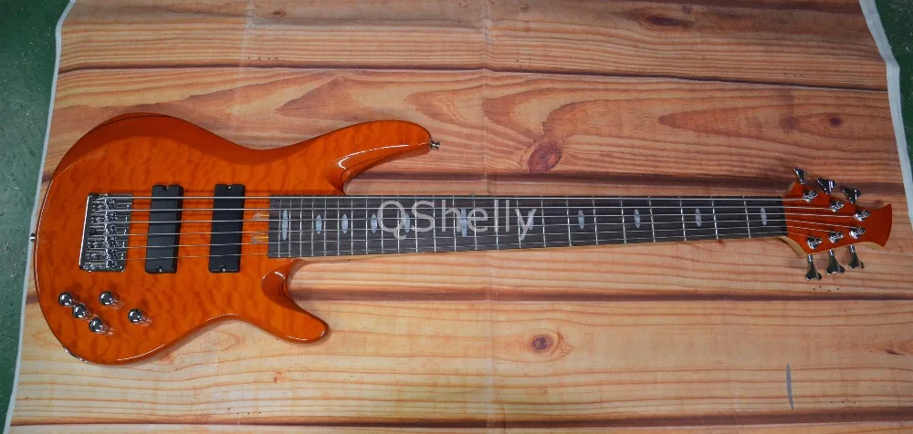 

top quality QShelly custom quilted maple top 6 strings mahogany body active pickup electric bass guitar musical instruments shop