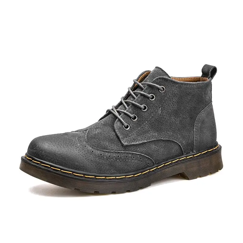 Новинка; мужские зимние рабочие ботинки из натуральной кожи; ботильоны; модная обувь на шнуровке; Мужская обувь высокого качества в винтажном стиле - Цвет: No fur gray