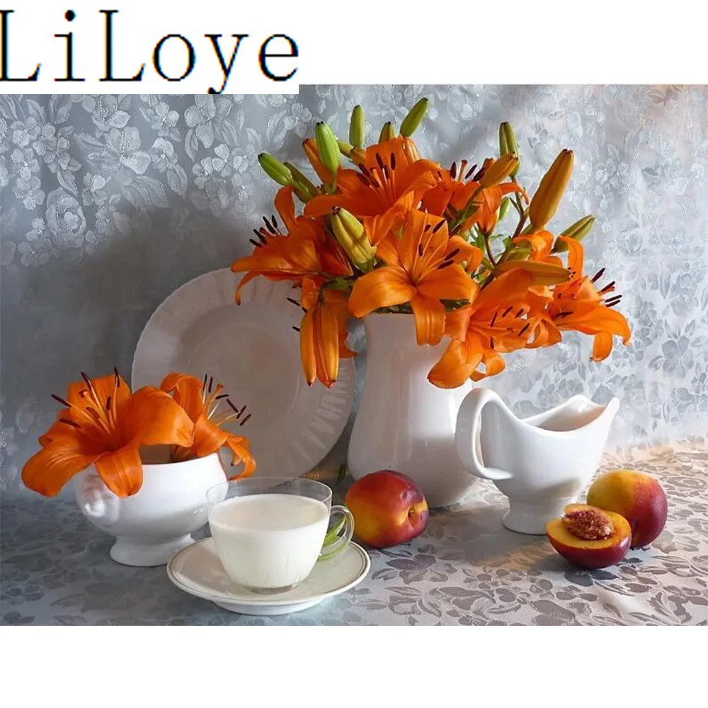 

LI LOYE Diamond Painting Cross Stitch Flower cup tableware Diamond Embroidery icon Diamond Mosaic Rhinestones Decor Painting R31
