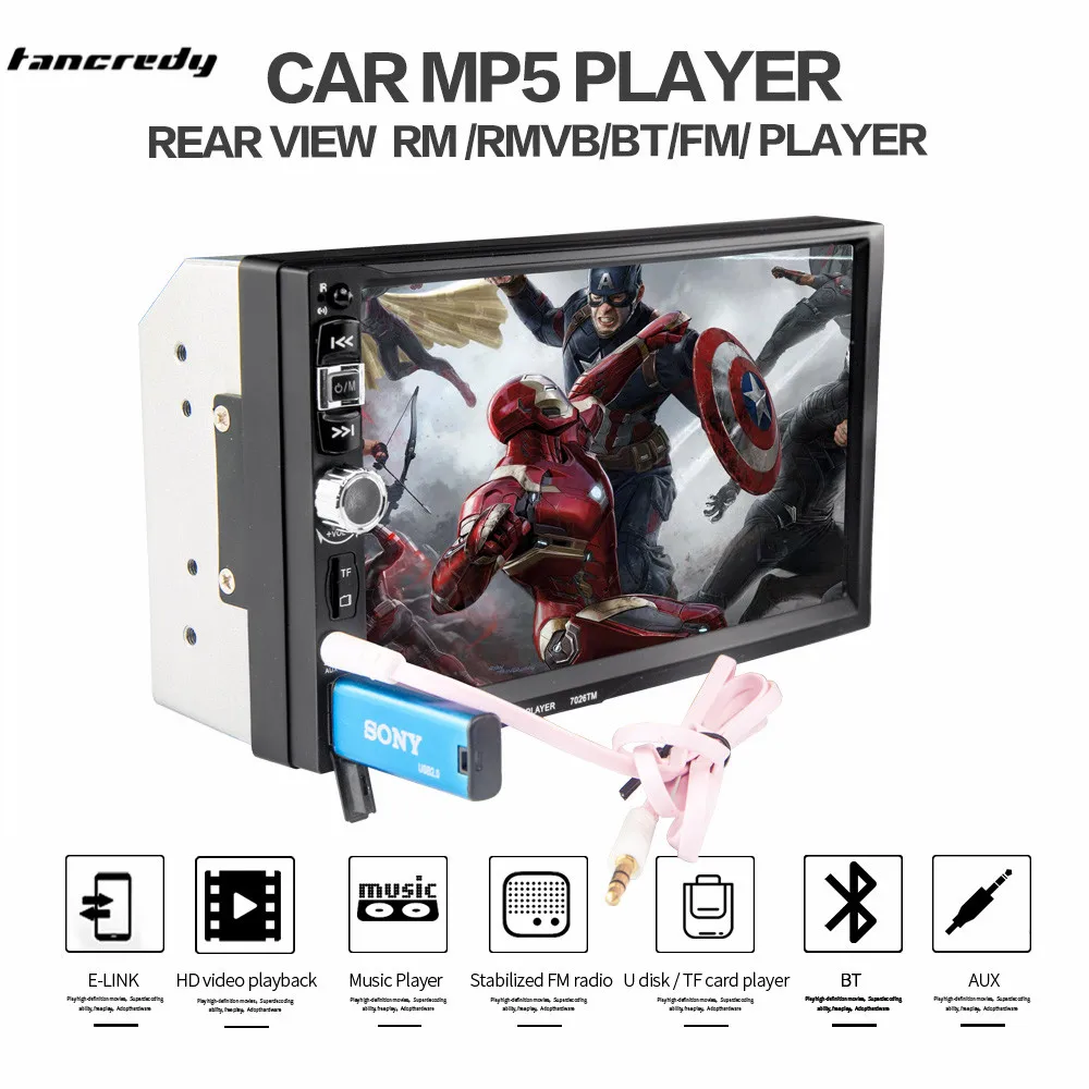 Perfect 7026TM 7 inch car multi-function player, touch screen radio, Bluetooth MP3 player RM/RMVB/BT/FM PLAYER Mirror link MP5 player 4