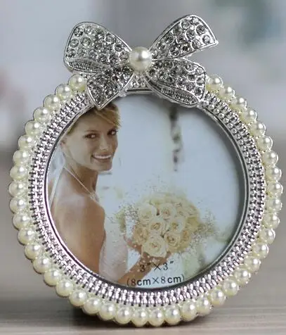 3inch pearl Элегантный Кристалл Pearl Бантом фото Рамки свадебные пользу металлического сплава Рамки S Домашний Декор подарки на день рождения XC019 - Цвет: 3inch pearl