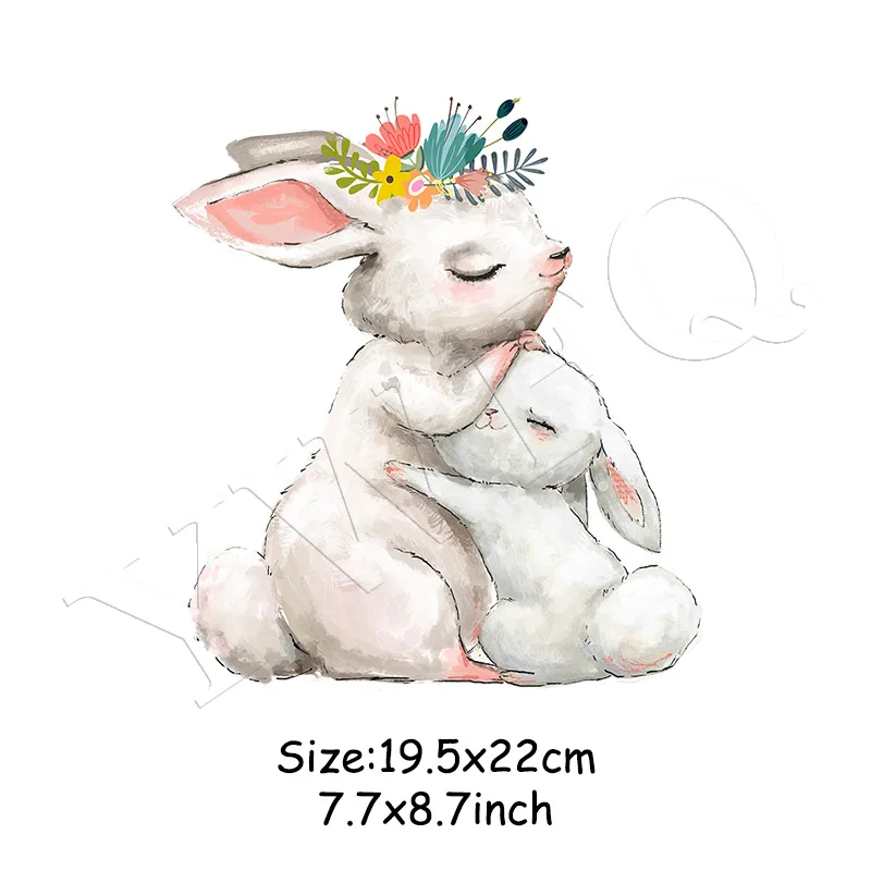 Patch Iron On Clothes Cute Rabbit Stickers Heat Transfer Parches T-shirt Dresses Badges Washable DIY Sticker - Цвет: 19.5x22cm