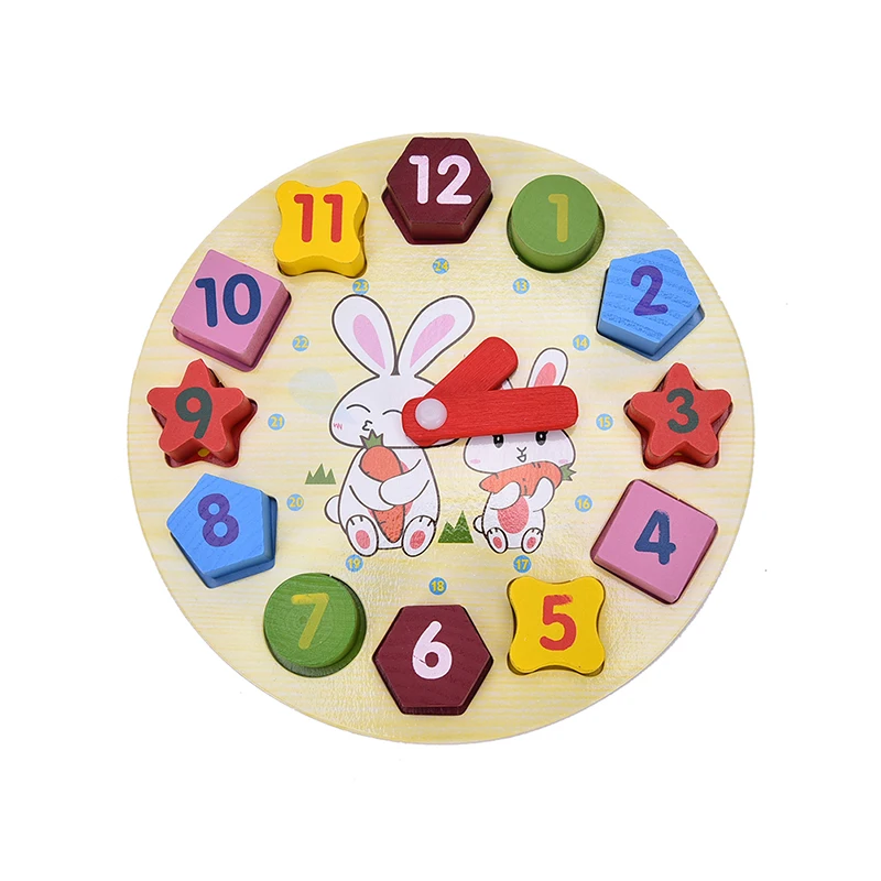 1Pcs Wooden Digital Geometry Clock Shape Building blocks toys Children's Educational toy for baby boy girl gift baby-building-blocks