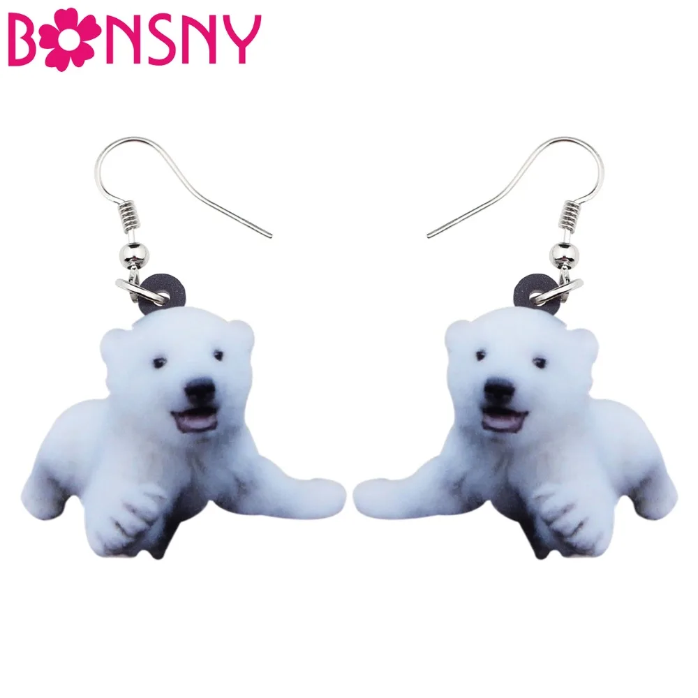 Bonsny акриловые серьги Happy Polar Bear большие длинные висячие ювелирные изделия новинки