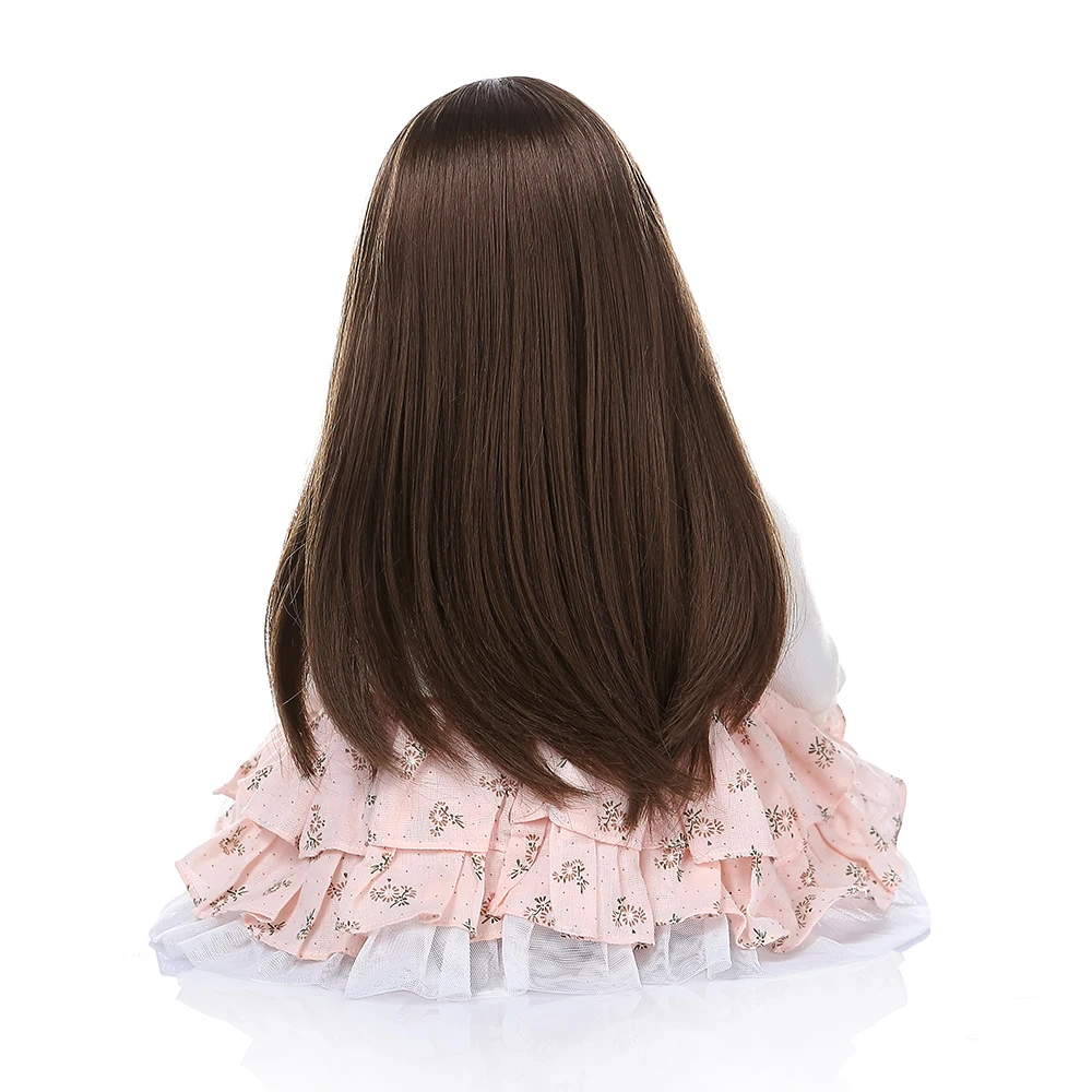 NPK 60 см реалистичные reborn baby силиконовые куклы для девочек с очень длинными коричневыми прямые волосы Изысканная принцесса игрушка Рождественский подарок