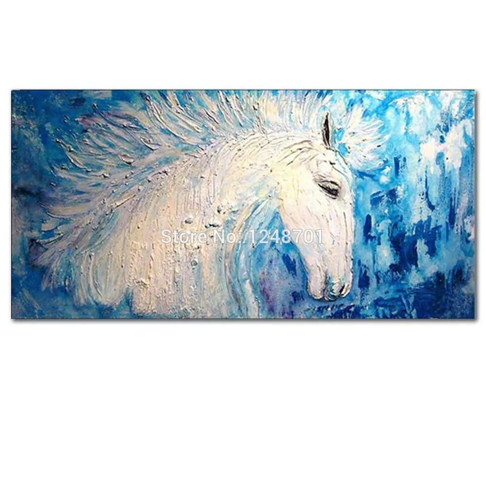 

Hand Painted Thick Texture Impasto Horse Animal Oil Painting On Canvas White Horse Wall Picture Living Room Home Wall Decor Art