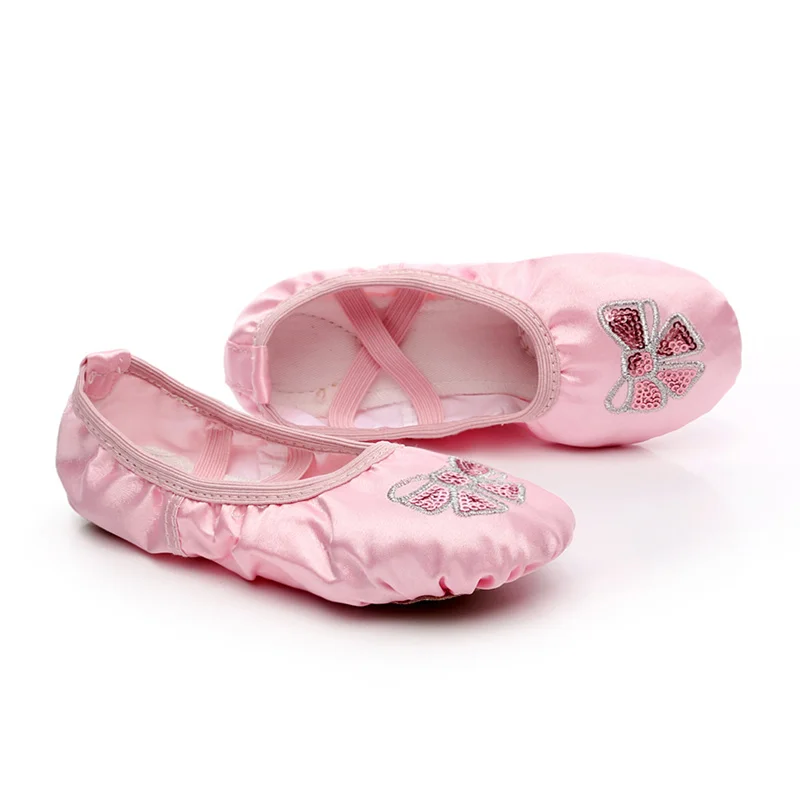 

2019 Girl's Satin Ballet Dance Shoes Soft Sole Flats Yoga Fitness Shoes for Girl Pink satin ballet shoe Breathable Slippers