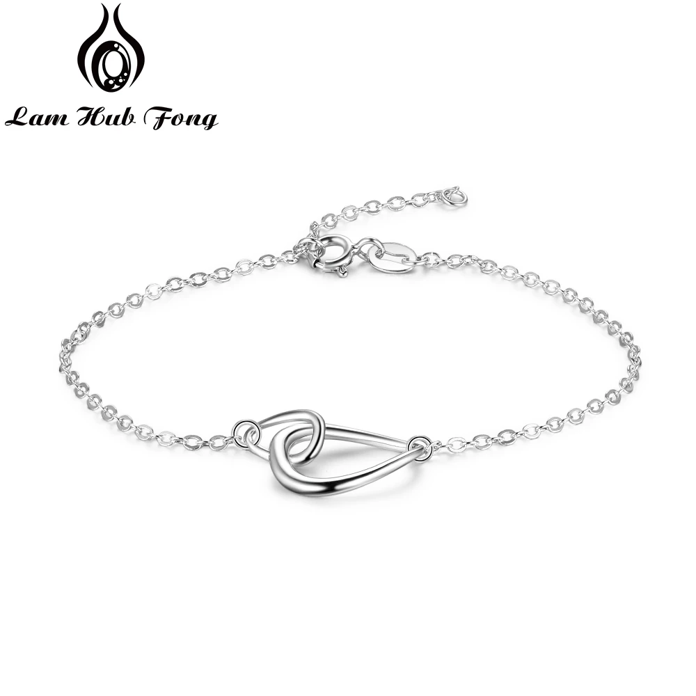 

925 Sterling Silver Interlocked Double Water Drop Bracelets & Bangles Women Chain Bracelets Birthday Jewelry Gift (Lam Hub Fong)