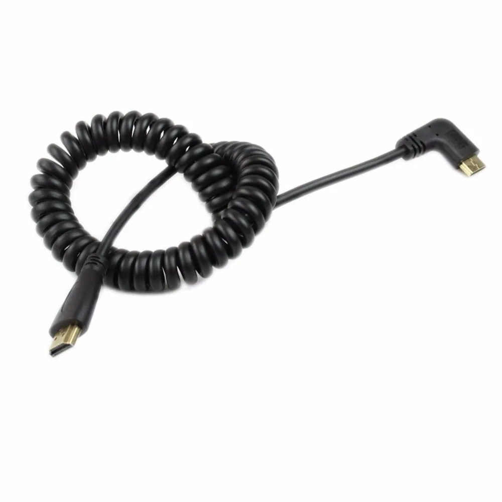 Угол 90 градусов Mini HDMI к HDMI, прямоугольный Mini-HDMI Male к HDMI Male позолоченный адаптер конвертера кабель змеевидная спираль