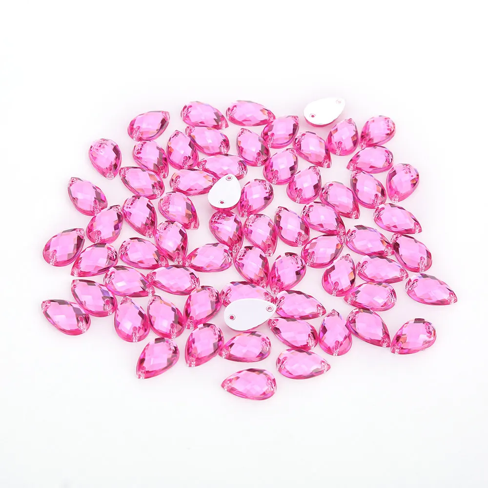 TPSMOC 8*13mm/10*14mm/13*18mm/18*25mm Water Drop Colorful Acrylic Sew On Rhinestone Flatback Crystal Beads For DIY Dress - Цвет: Rose