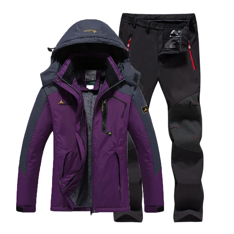 Women Winter Skiing Camping Trekking Climb Hiking Windproof Outdoor Hood Travel Waterproof Coat Fur Jacket Fishing 3XL Oversized