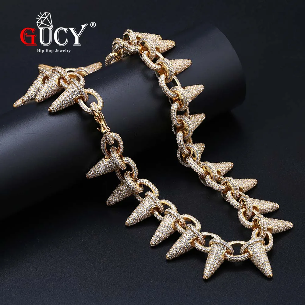 GUCY льдом Тяжелая Ботильоны с заклепками в стиле панк колье Bling кубический циркон