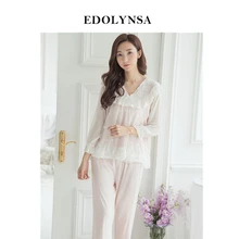 Пижамы для женщин, модал, пижамные комплекты, кружевная Домашняя одежда, длинные штаны, одежда для сна, сексуальная Женская Удобная однотонная Домашняя одежда# H329