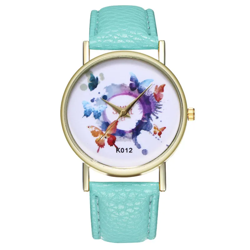 New Fashion Quartz Watch Women casual watches Butterfly Leather Band Analog Quartz Round Wrist Watch clock Montre femme 3M28#N (9)