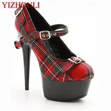 Новые пикантные туфли на высоком каблуке 15 см, тонкие водонепроницаемые туфли на платформе с круглым носком, туфли для танцев с ремешком и пряжкой