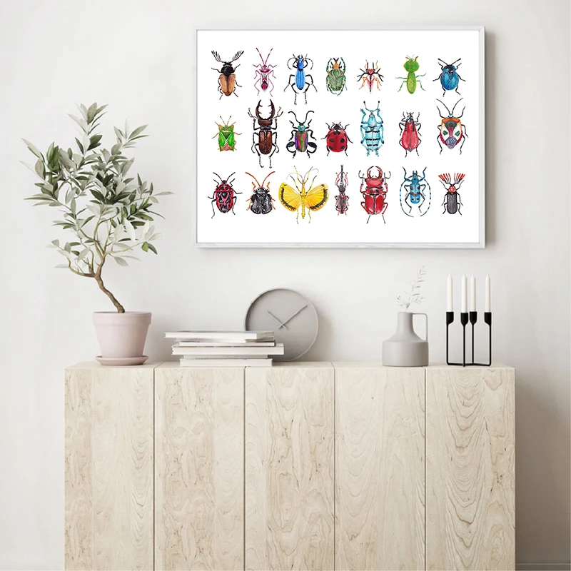 watercolor beetles wall art prints