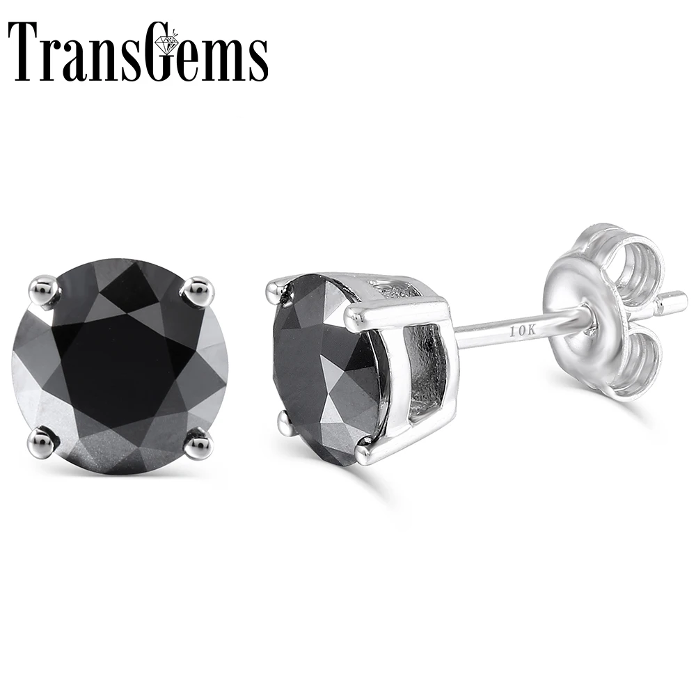 

Transgems 10K post 2ctw 6.5MM HI color Platinum Plated Silver+Lab Created Moissanite Stud Earrings For Women push back