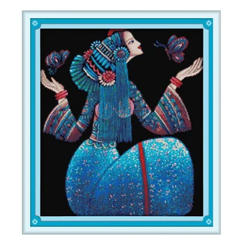 

JoySunday crossstitch Yunnan dense-color painting - spring girl DMC14CT11CT cottonfabric livingroom dininghall home painting