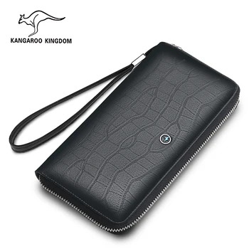

KANGAROO KINGDOM luxury fashion men wallets genuine leather long zipper wallet business men clutch purse