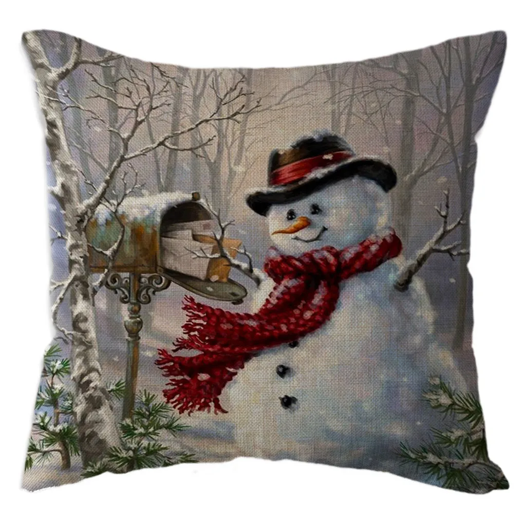 Christmas Snowman Pillow Case Linen Throw Cushion Cover For Home Sofa Decor Pillow Case Decorative Pillows Kussenhoes