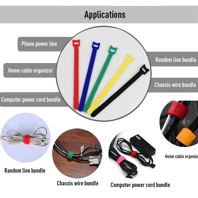 Reusable Fastening Cable Ties, 6-Inch Hook And Loop Cord Ties, Multicolor