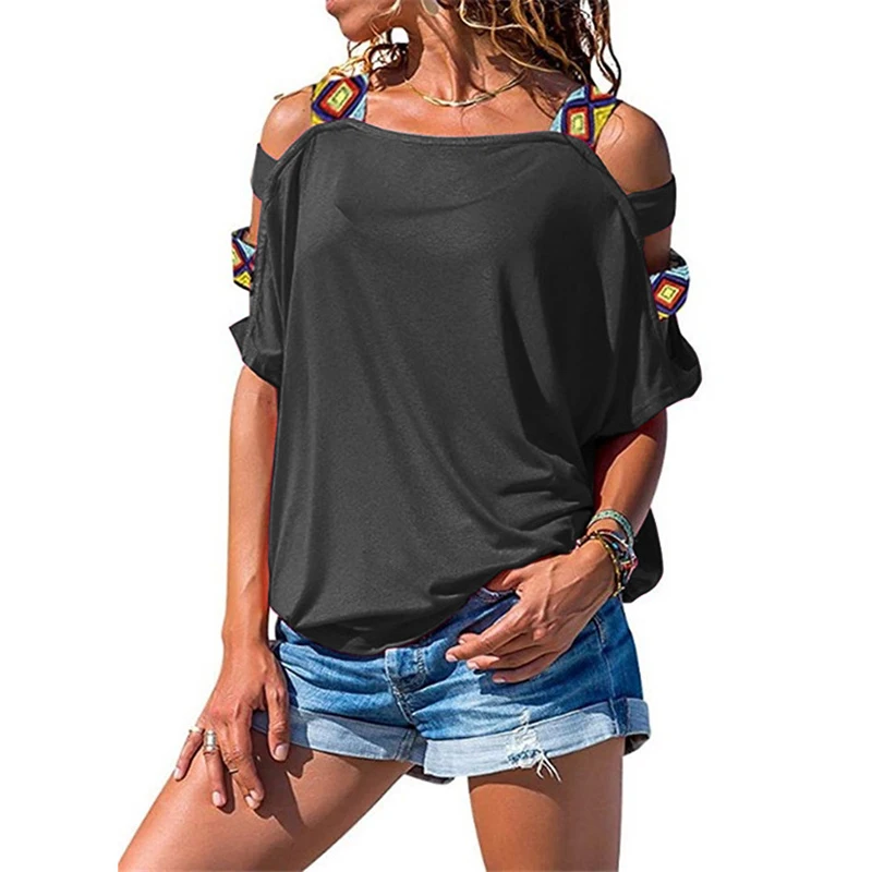 BBYES Hot Summer Female Casual Sleeve Loose Type T-Shirt Tops Women Short Sleeve Strapless Off Shoulder Blouse Plus Size S-2XL