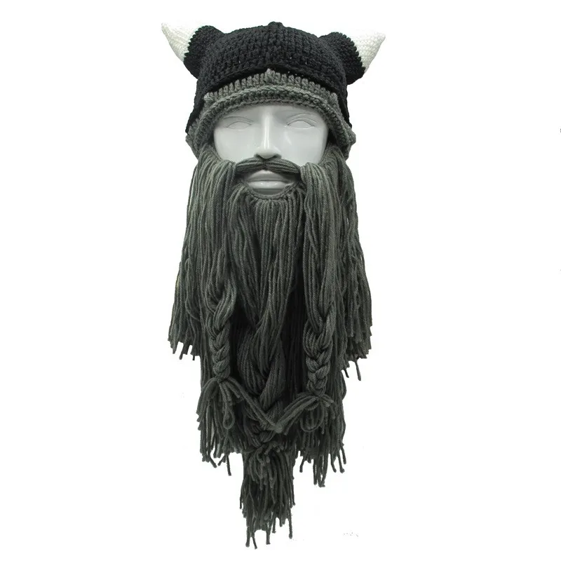 Новые мужские варварские Vagabond Viking Beanie Рог шапки ручной работы зимние теплые на день рождения забавные кляп шапка на Хэллоуин Рождественские подарки - Цвет: Dark Gray