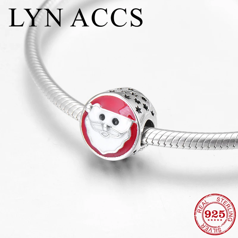 

2019 New 925 Sterling Silver Happy Santa Claus Red Enamel Beads Jewelry Making Fit Original Pandora Charms Bracelet DIY Gift
