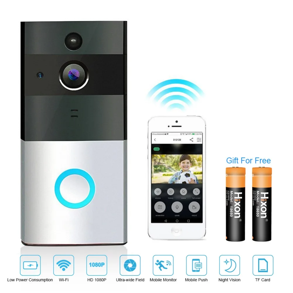 

WiFi Wireless Doorbell Kit Video Camera Door Phone Ring Intercom Home Security with 2pcs hixon made batteries