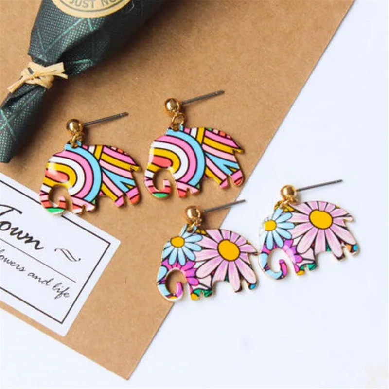 

High Quality Korea Sweet Romantic Alloy Elephant Flower Drop Earrings Fashion Jewelry Accessories For Woman-LRAWDER003F