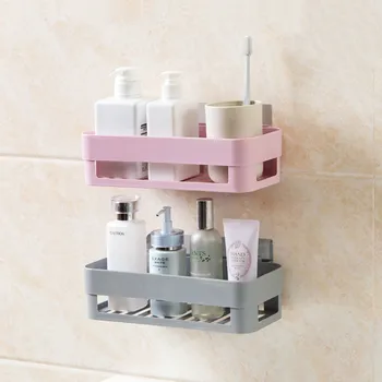 

Japanese plain strong adhesive shelf toilet plastic receptacle bathroom storage wall cosmetics hanger shower organizer