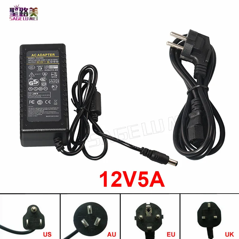 Konstante spannung AC100V 240V Converter Power Adapter Ladegerät DC12V 5A Netzteil Für LED Light Strip Freies verschiffen Günstig