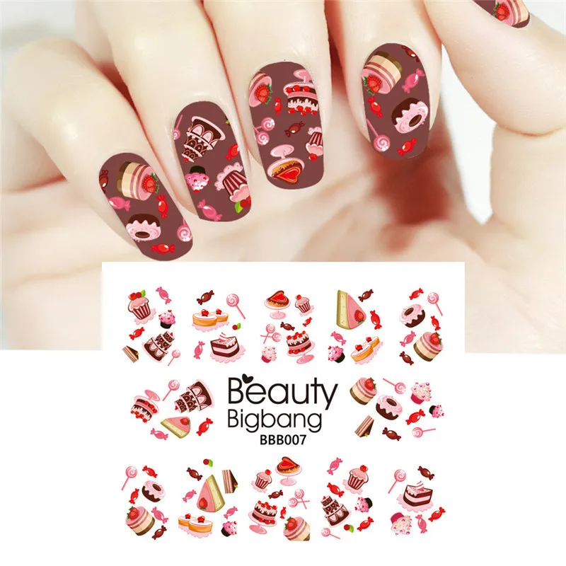

BeautyBigBang 1 Sheet Wraps Nail Sticker Chocolate Cheese Cream Cake Beauty Nail Designs Water Transfer DIY Decals Nail Tools