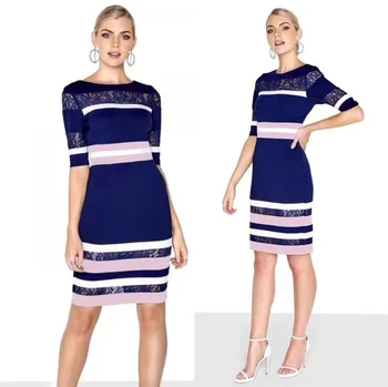 

Blue Color Patchwork Women's Half Sleeve Sexy Bodycon Midi Dress HL Bandage Dress Elegant Evening Party Dress