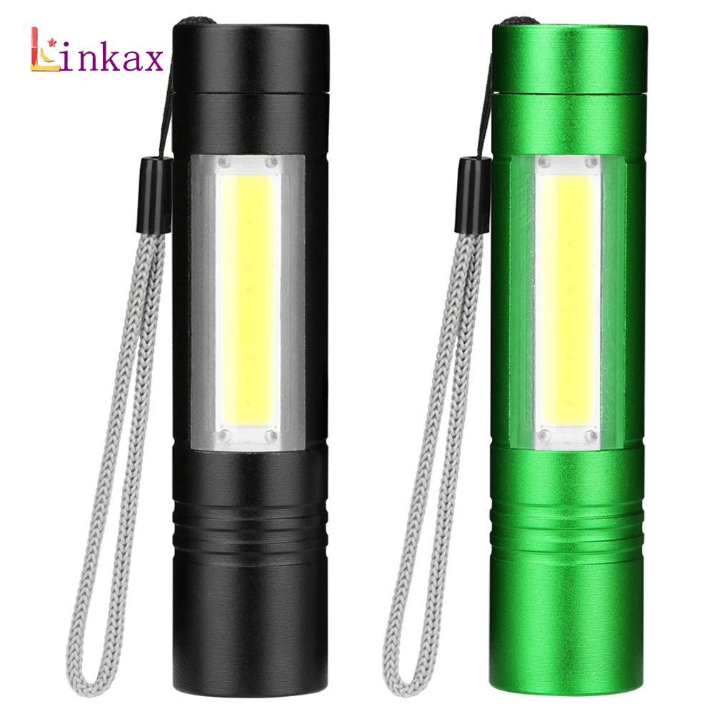

Mini XPE+COB LED Flashlight 4 Modes Aluminum Torch with Tail Rope Use AA Battery Waterproof Lighting lantern Black/Green