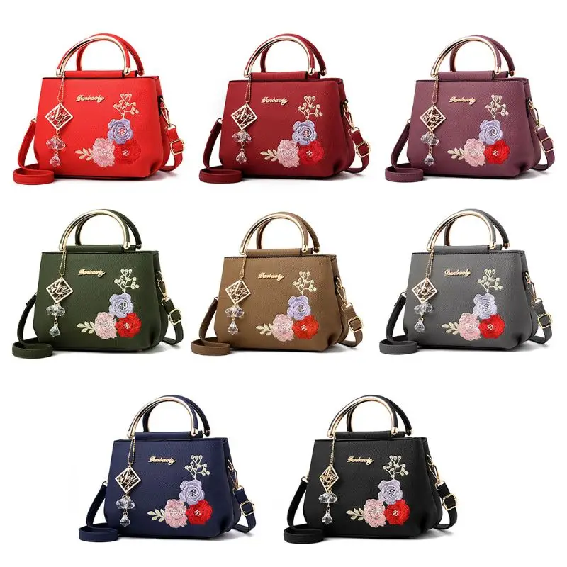 

Women Embroidery Flower Leather Handbag Shoulder Bag Ladies Purse Tote Messenger Satchel Crossbody Large Top-Handle Bags