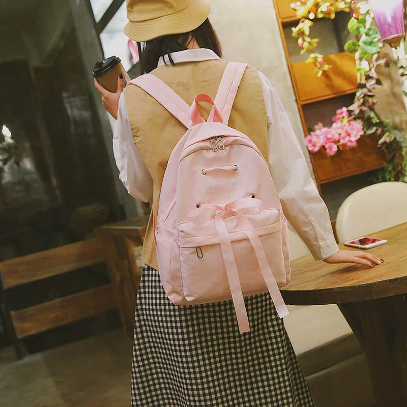 japan korean version women backpack ribbon fresh college school bag fresh college