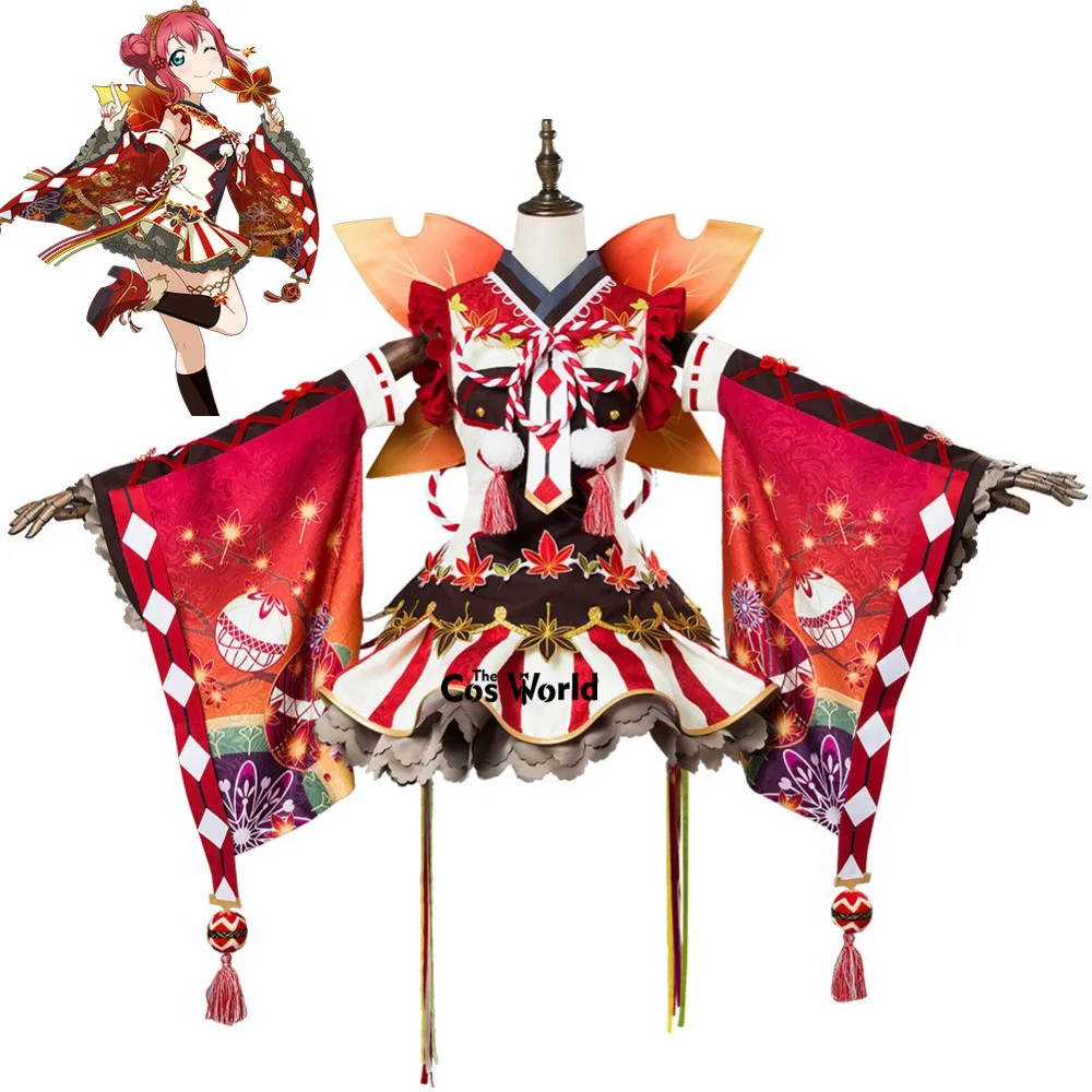 

Love Live Sunshine Aqours Kurosawa Ruby Red Leaf Maple Dress Kimono Yukata Outfit Anime Cosplay Costumes