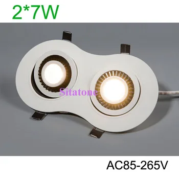 

10PCS/ lot white 2*7w 360 degree ratating adjustable cob led down light ac85-265v free shipping