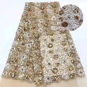 

Most popular African Tulle Yellow color Lace Fabric French Sequins Net Lace High Quality African Sequin Lace Fabric CRE002