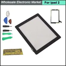 Free Shipping Touch Screen Digitizer with Home button and 3M Adhesive Tape Sticker assembly for iPad 2 Black with 7 pcs tools