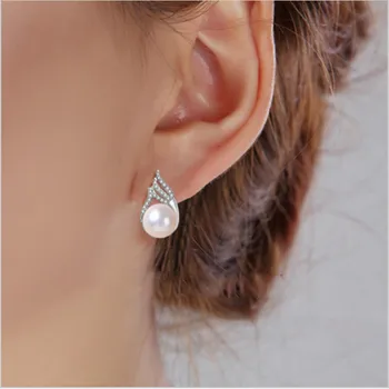 Mode célébrités perle boucles d'oreilles pour femmes Diamante perle d'eau douce avec princesse Style argent boucles d'oreilles bijoux de mariage