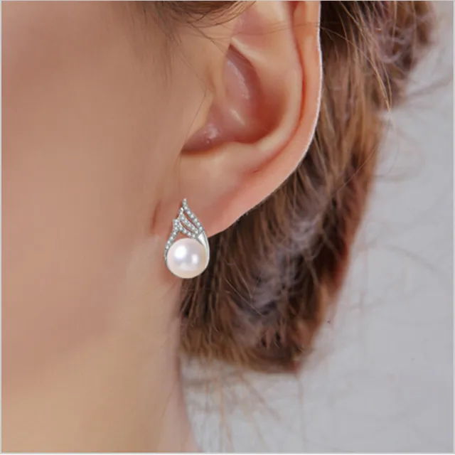 Fashion Celebrities Pearl Earrings For Women Diamante Freshwater Fashion Celebrities Pearl Earrings For Women Diamante Freshwater With Princess Style Silver Wedding Jewelry