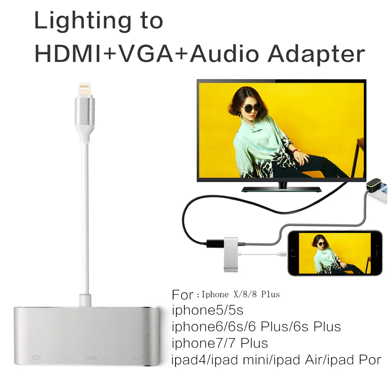 Lighting 8 pin к VGA и HDMI 3 5 мм аудио адаптер с блок питания Micro USB для iPhone X 8Plus 7 Plus 6s 6 iPad mini| |