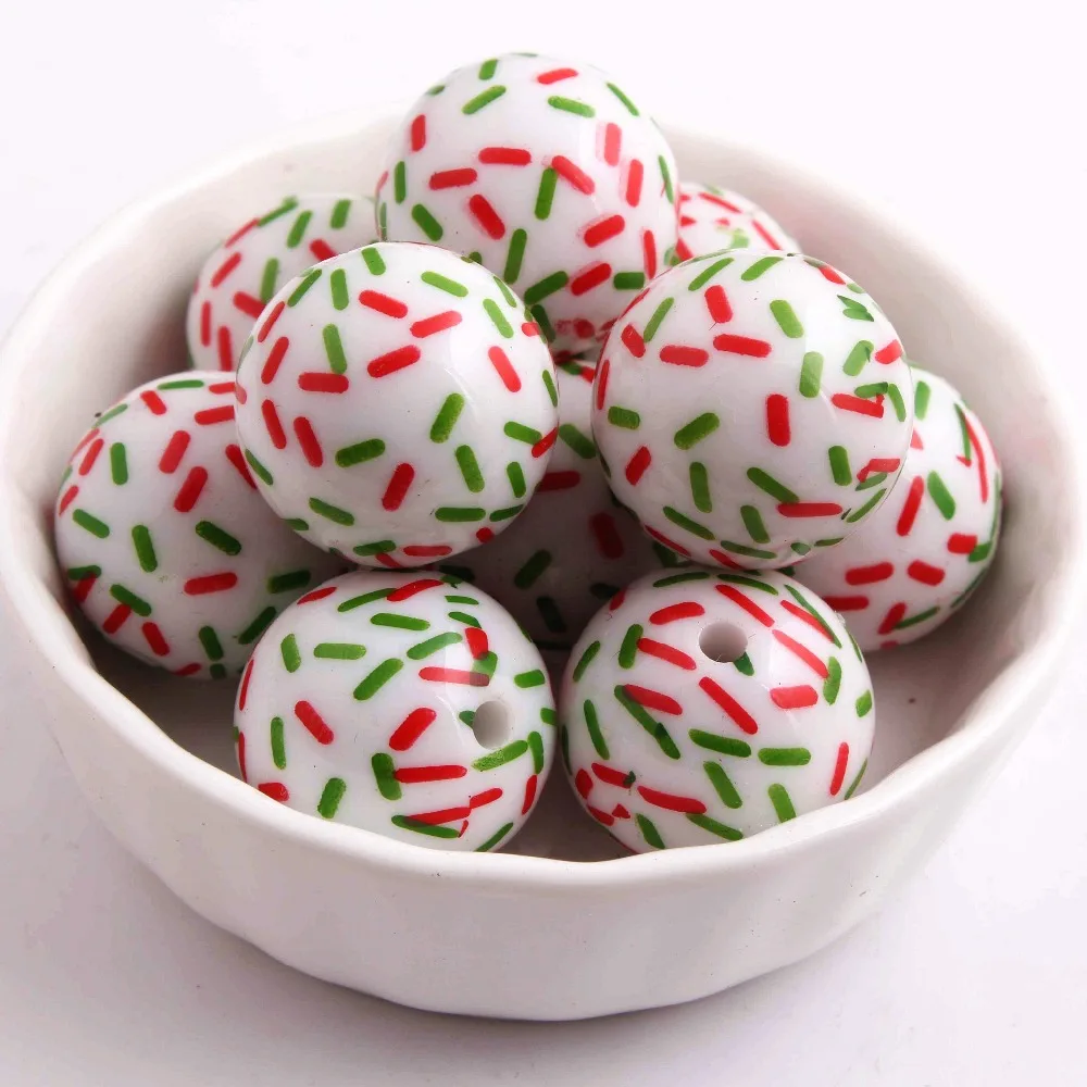 

OYKZA New Fashion 20mm 100pcs Acrylic solid Beads Print Christmas Tablet for Girls Necklace Jewelry