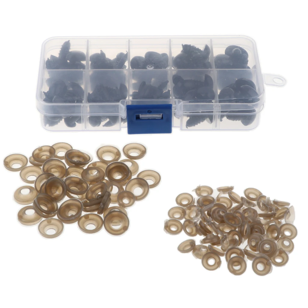Box of 100 Pieces 7-13mm Plastic Safety Eyes Noses with Washers for Puppet Bear Doll Animal Stuffed Toys DIY Sewing Craft Black