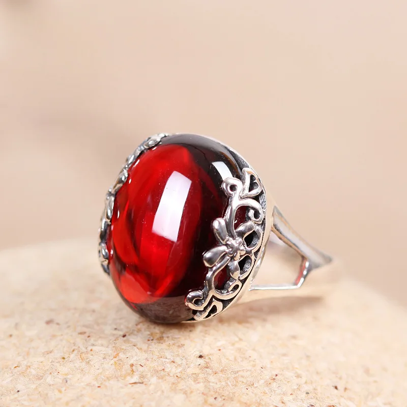 

MOONROCY Silver Color Vintage Opal Rings Red Green Yellow Ring Party Jewelry Wholesale for Women Girls Gift Dropshipping
