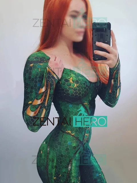 

Free Shipping 3D Printed DC Marvel Queen Mera Costume Film Version Justice League Costumes Tight Catsuit Cosplay Superhero Suit