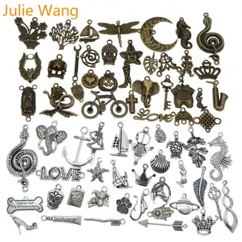 

Julie Wang 10PCS Retro Charms Alloy Randomly Mix Antique Colors Pendant Necklace Bracelet Jewelry Making Accessory