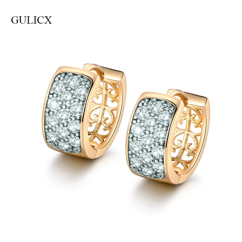 GULICX 2017 модные круглые серьги для женщин кольца золотистого цвета белый кристалл